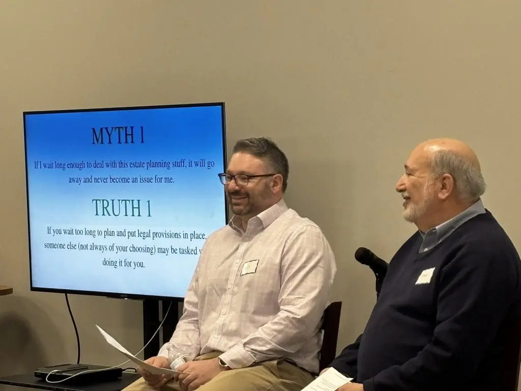 2 men teach a class on estate planning in Portland Maine