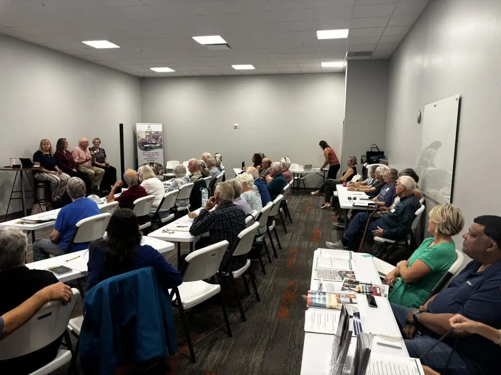 a packed classroom at a senior learning event
